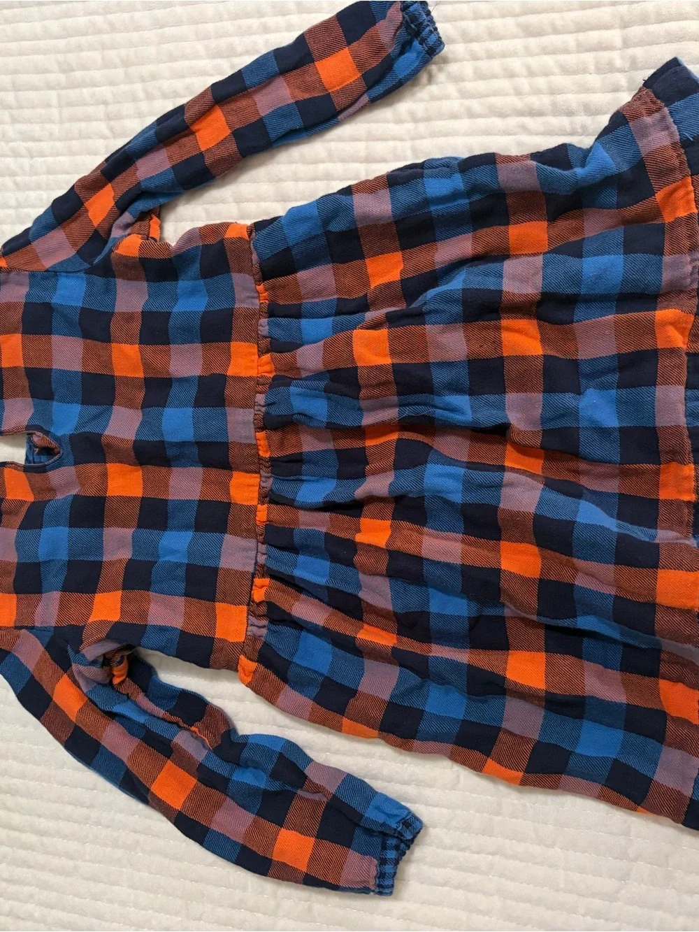 Primary Girls Orange and Blue Check Long Sleeve Dress